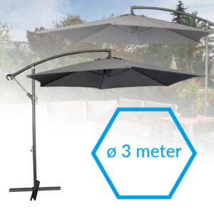 Kantelbare XXL Zweefparasol 3 meter - kruisvoet & hoes